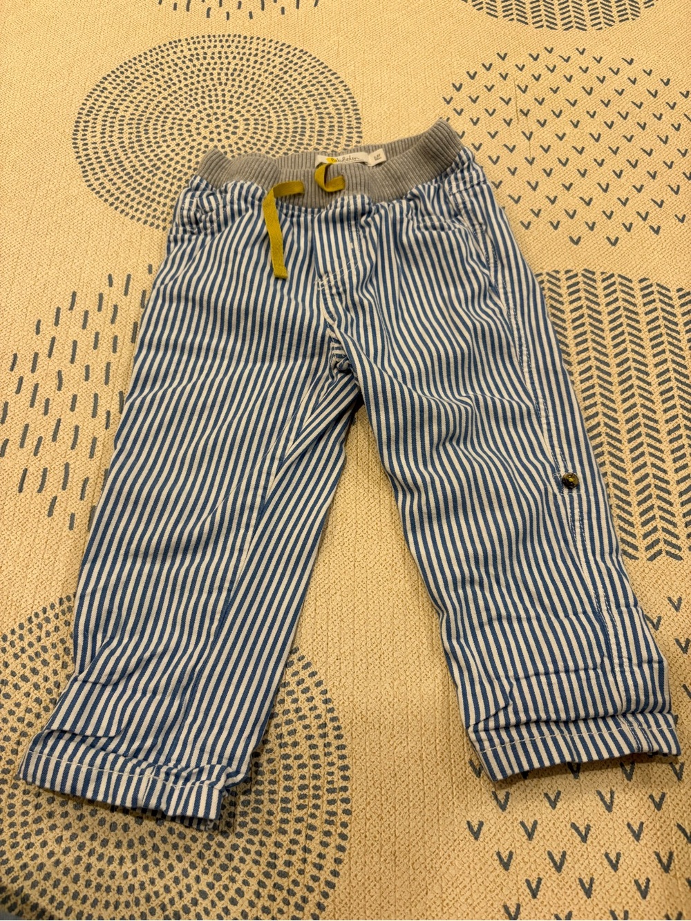 Baby Boden Blue & White Striped Drawstring Pants with Yellow Accent size 2-3